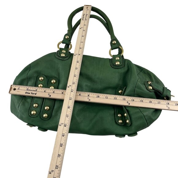 Linea Pelle Green Leather Studded Handbag Purse - Picture 2 of 5